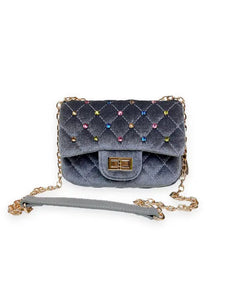 B1313 Colorful Studs Velvet Quilted Purse (5 Colors)