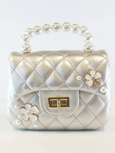 B1303 Pearl Handle Quilted Leather Purse w/ Charms