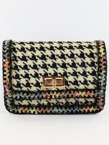 B1306 BEIGE/NAVY Houndstooth Purse