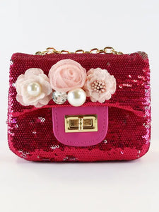 B1301 Floral Appliques Sequin Purse