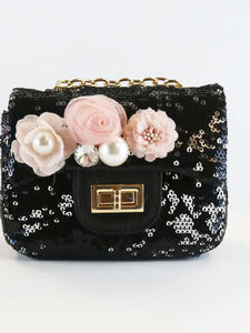 B1301 Floral Appliques Sequin Purse