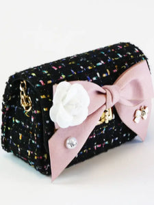 B1234 Floral Bow Tweed Purse