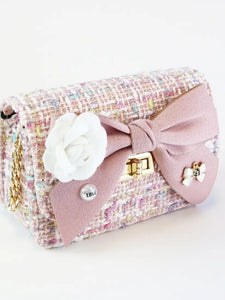 B1234 Floral Bow Tweed Purse