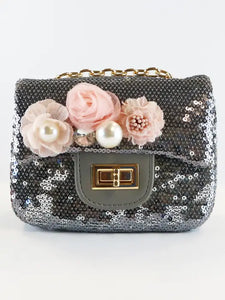 B1301 Floral Appliques Sequin Purse