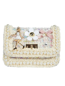 B1208 Mom and Me Lady & Pearl Trim Tweed Purse