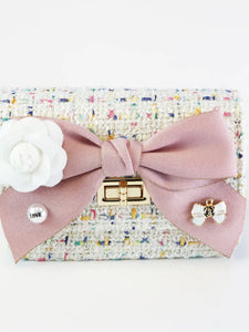 B1234 Floral Bow Tweed Purse