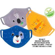 Load image into Gallery viewer, Organic Reusable Masks 3pk - Dog Multi - 3y+
