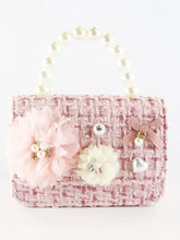 Load image into Gallery viewer, B1305 Floral Appliques Tweed Purse

