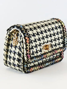 B1306 BEIGE/NAVY Houndstooth Purse