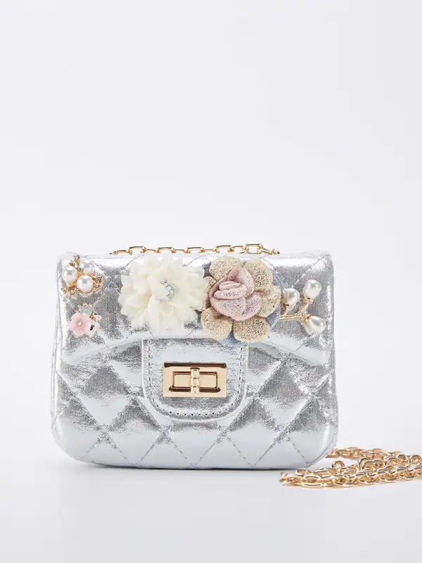 B1222 Floral Shinny Quilted Purse