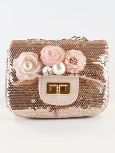 B1301 Floral Appliques Sequin Purse