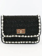 Load image into Gallery viewer, B1306 BLACK Pearl Trim Tweed Purse
