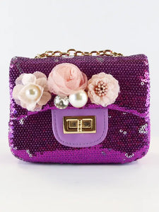 B1301 Floral Appliques Sequin Purse