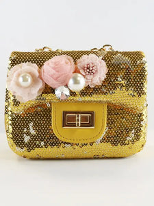 B1301 Floral Appliques Sequin Purse